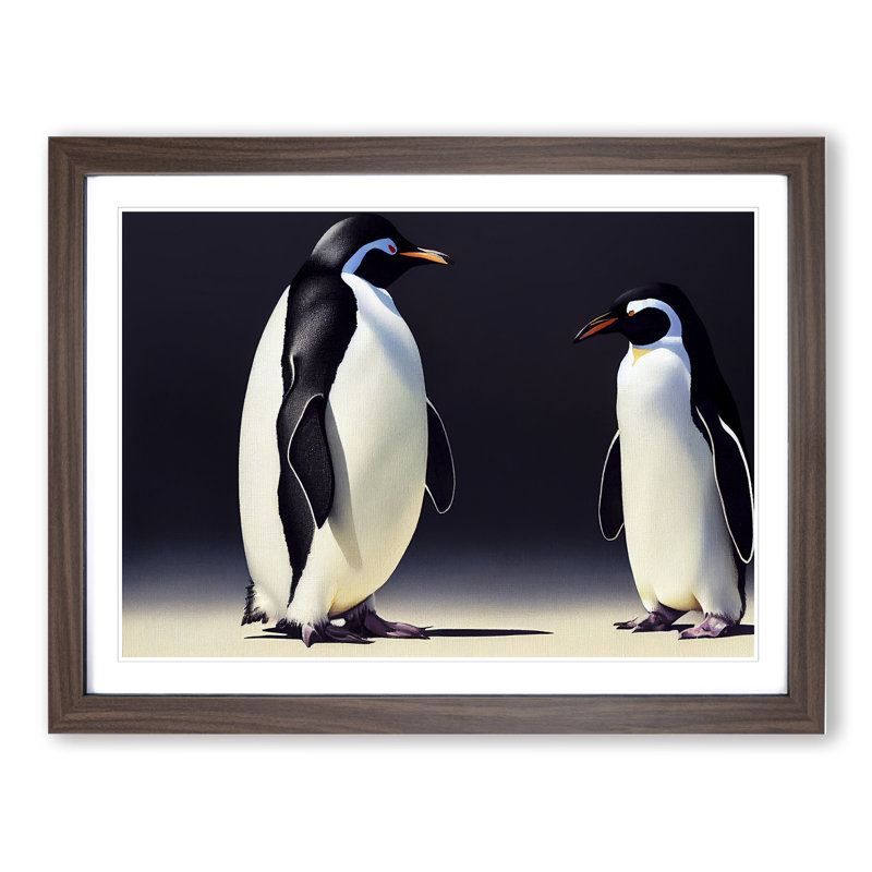 XH1022-6879X Penguins - Single Picture Frame Print, Walnut Framed, 46cm H x 64cm W x 2cm D