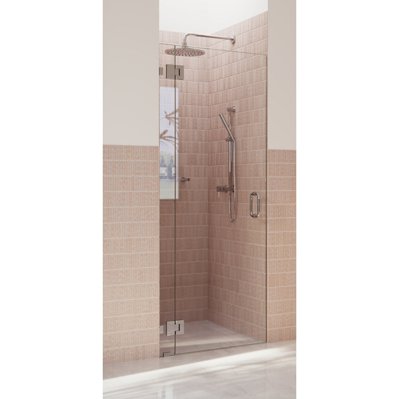 Halo 32 in. x 78 in. Frameless Glass Hinge Shower Door, Polished Chrome
