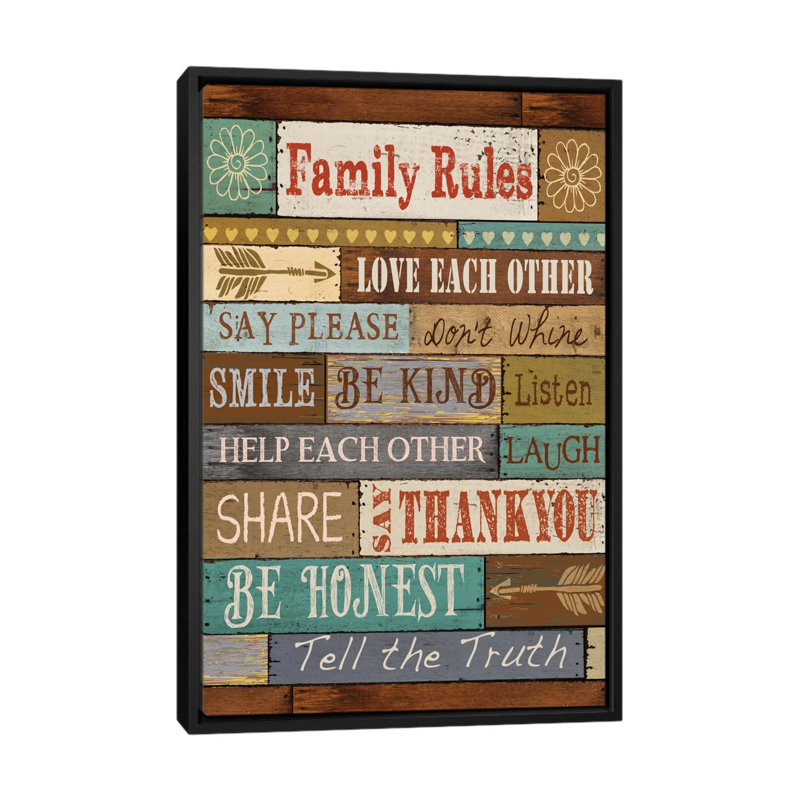 " Family Rules " by Conrad Knutsen, 26" H x 18" W x 1.5" D, Black Framed Canvas, No Mat