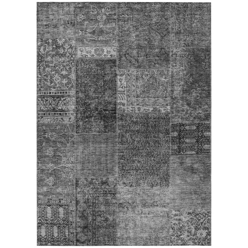 Tapis extérieur lavable gris anthracite et argent 10 pi x 14 pi Patchwork