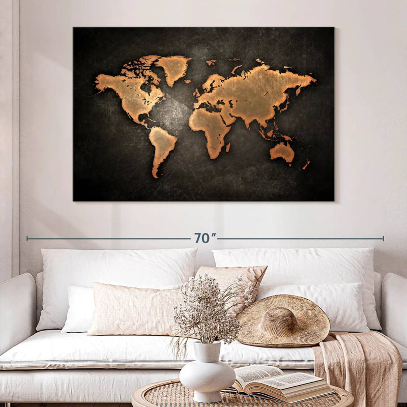 Carte du monde rétro Aliaz, H 24 po x l 36 po