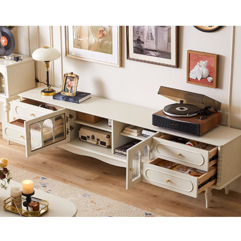 Meuble télé minimaliste blanc rétro en chêne rouge, 78.74"
