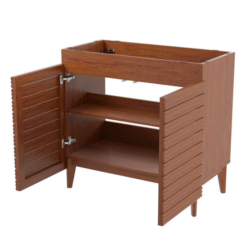 Armoire de meuble-lavabo à 2 tablettes en bois à lattes minces l 36 po x P 18 po x H Calandre (lavabo non inclus), noyer Calandre