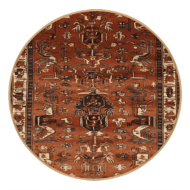 Tapis brun turc lavable à la machine, Rond 3 pi