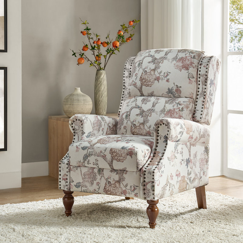 Fauteuil inclinable manuel floral avec têtes de clous 30,5 po Ariany, Polyester marine
