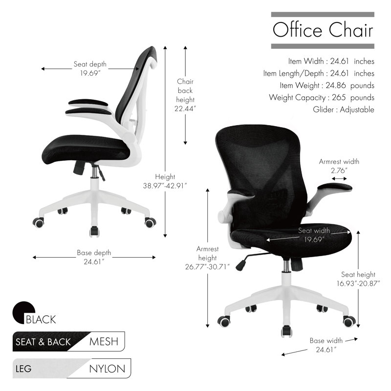 Kurpaska Mesh Ergonomic Office Chair with Nylon Base, Black