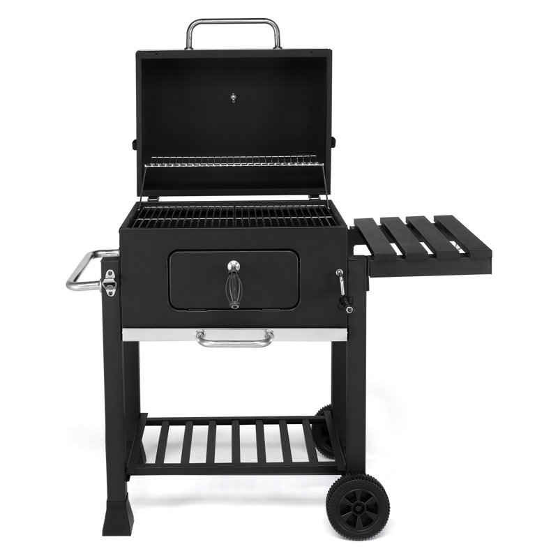 Barbecue d'extérieur au charbon de bois avec table d'appoint pliable et roulettes