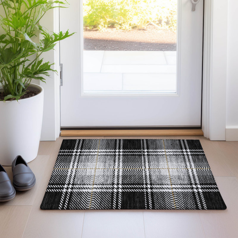 Premium Machine Washable Prisco Black Rug, Rectangle 1'8" x 2'6"