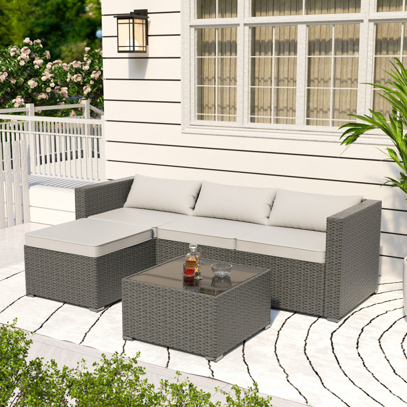Ensemble de conversation pour 4 personnes avec repose-pieds, Gris, Gris