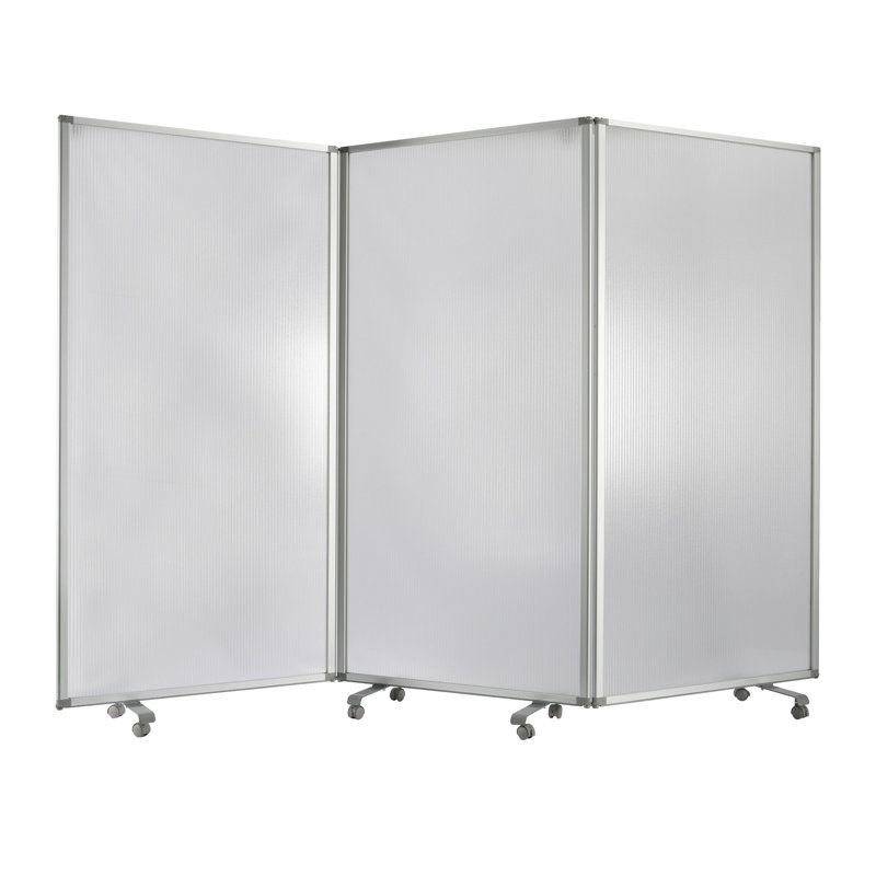 Paravent 3 panneaux en plastique avec roulettes, gris