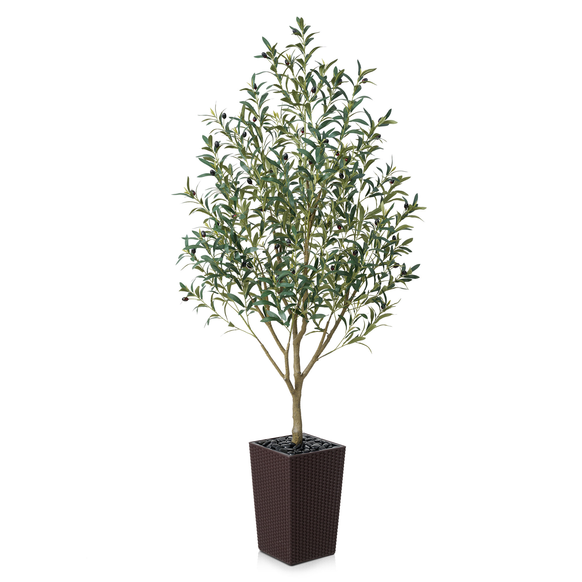 Adcock Artificial Olive Tree for Indoor & Outdoor Home Decor, Faux Olive Tree with Decorative Pot, Brown
