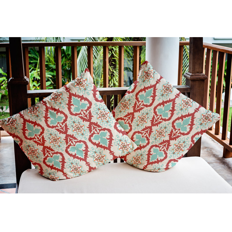 Coussin décoratif d'intérieur/d'extérieur, Bleu pâle / rouge, 20 po x 20 po