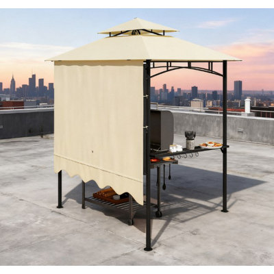 Abri de barbecue pratique, abri de jardin extérieur, avec auvent latéral, tablettes latérales et crochets