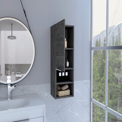 Armoire de salle de bain, deux tablettes intérieures, deux tablettes extérieures, armoire à une porte - chêne Smokey