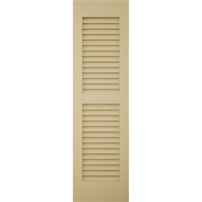 12"W x 83"H Americraft Two Equal Louver Exterior Real Wood Shutters (Per Pair), w/ Aluminum Shutter Caps, Natural Twine