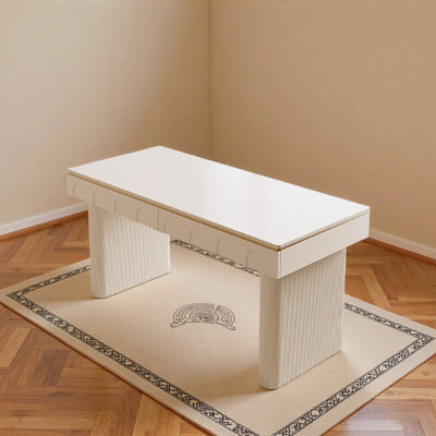 Cream Style Rock Slab Double-Drawer Writing Desk