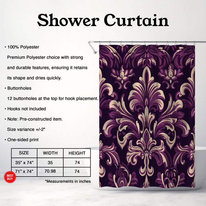 Rideau de douche Damask Elegance - Premium, H 74 po x l 71 po