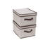 Grande boîte de rangement avec couvercle, toile en poly-coton doux avec cadre renforcé, capacité de rangement généreuse, couvercle entièrement amovible, poignée avant, polyvalent, pliable et empilable, naturel avec bordure café-1979030971-1979030966