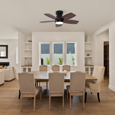 35-Inch 5-Blade Ceiling Fan,Modern Ceiling Fan with solid wood blades, and LED lighting.Suitable for Kitchen,Living Room and Terrace,Black.