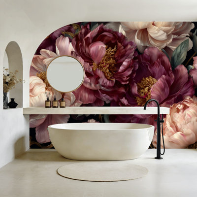 Papier peint adhésif mural floral avec détails botaniques rétro H 100 po x l 144 po, papier peint amovible en PVC, adhésif mural pour chambre à coucher, bureau à domicile
