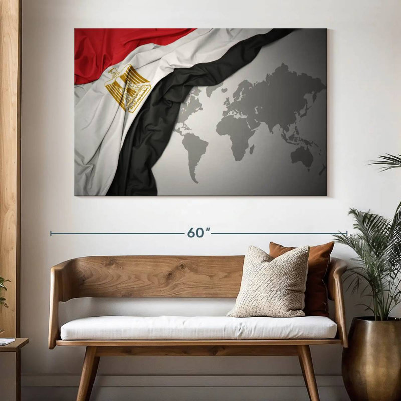 Egypt Flag On World Map, 34" H x 51" W