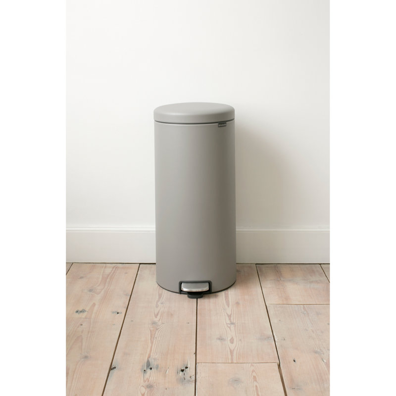Mineral Concrete Gray Plastic Step-On Kitchen Trash Can, 8 Gallon