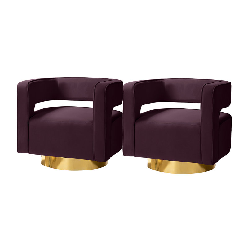 Alson 29.5'' Wide Velvet Swivel Barrel Chair, Purple Velvet