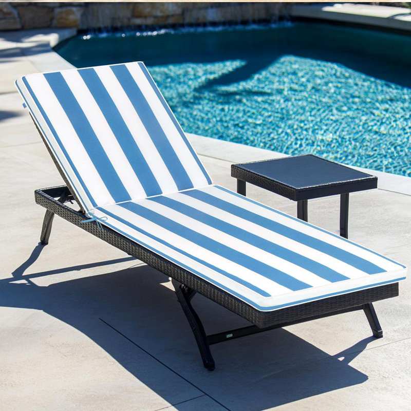 Ensemble de 2 coussins de chaise longue d'extérieur, Bleu / blanc, L 22,05 po x P 46,85 po