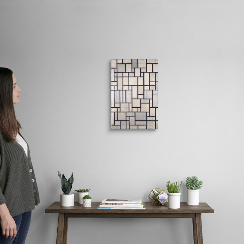 "Composition with Grid 2" par Piet Mondrian - reproduction d'art sur toile, Toile tendue, H 18 po x l 12 po x P 1,25 po