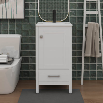 Meuble-lavabo élégant avec lavabo en céramique, tiroirs à fermeture silencieuse et organisateur de porte, tiroir de séparation et patins réglables en plastique