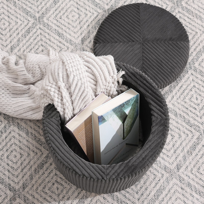 16"H Velvet Round  Storage Ottoman Footstool, Gray