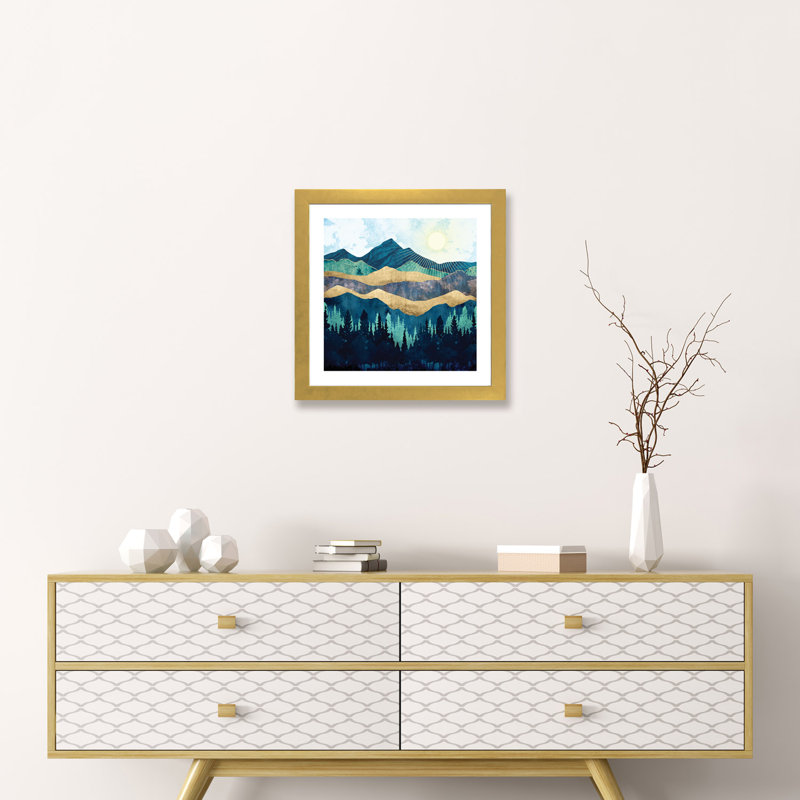 Forêt bleue - Imprimé, Encadré en papier doré, H 16 po x l 16 po x p 1 po