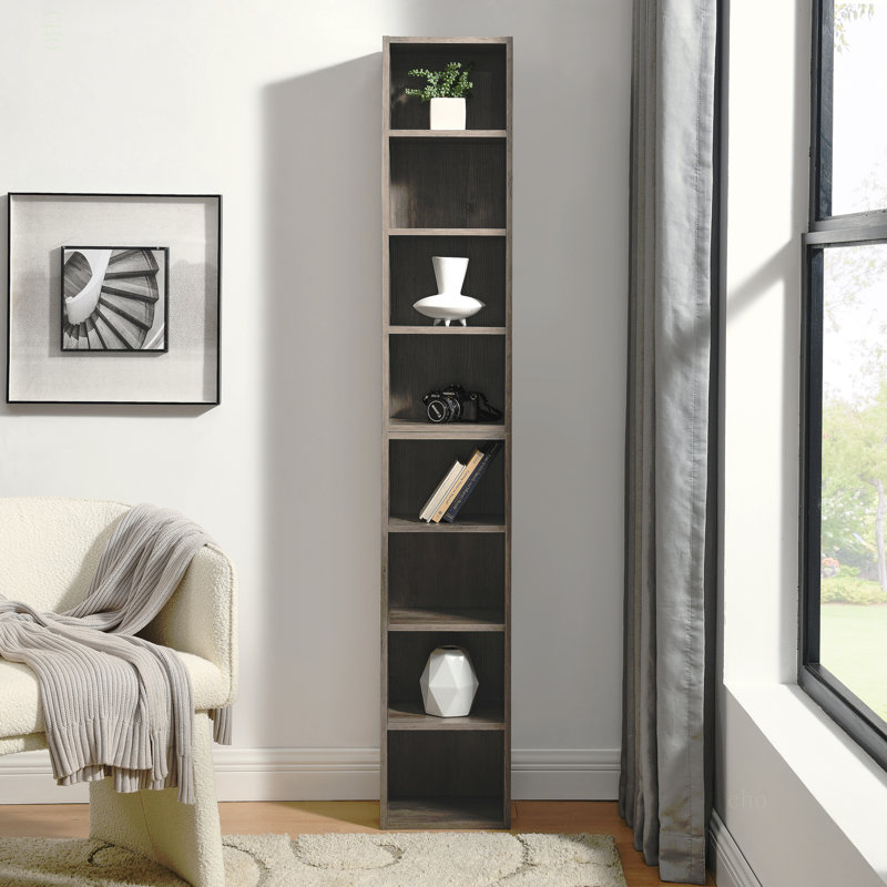 Étagère de rangement multimédia à 8 niveaux, armoire de rangement compacte CD DVD avec tablettes ajustables, bibliothèque haute étroite pour bureau à domicile, bibliothèque multifonctionnelle à deux étages
