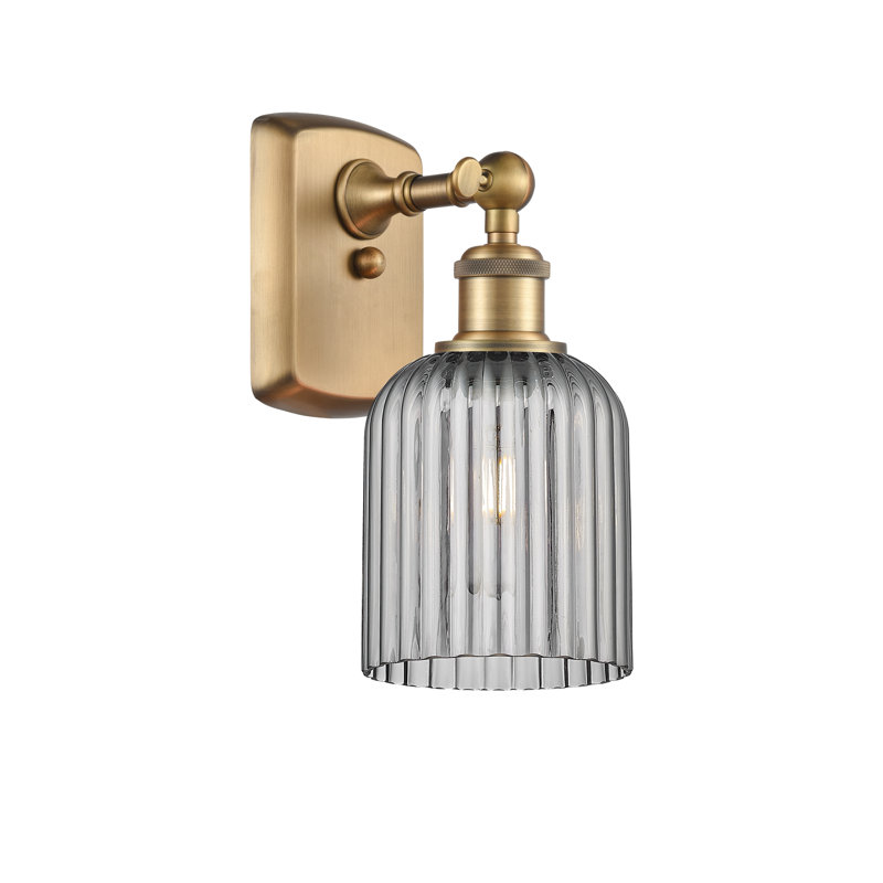 Northgate Steel Armed Sconce, Brushed Brass, Light Smoke