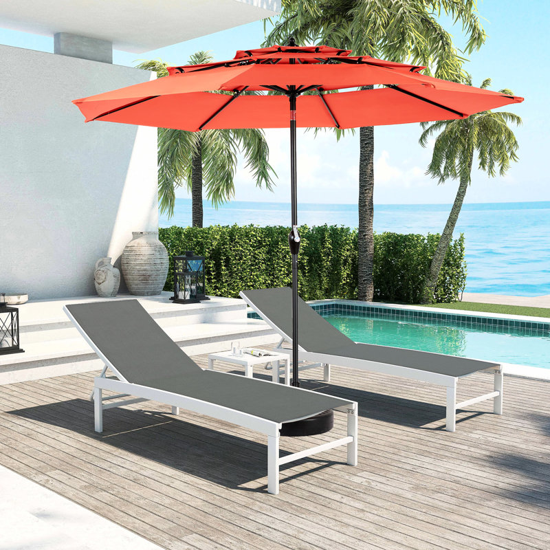 3 Tier Auto Aluminium 10ft Lawn Umbrella - For Poolside, Garden Orange Backyard, Pool Deck