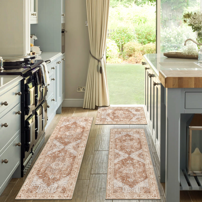 Tapis de cuisine vintage lavable et antidérapant (ensemble de 3), Orange
