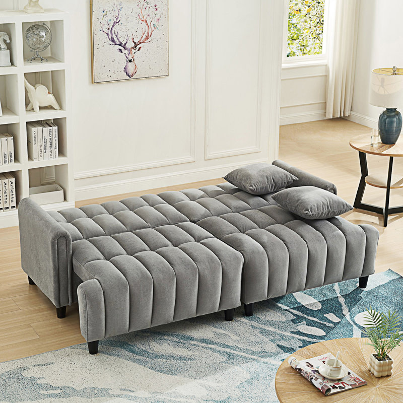 Canapé-lit futon, canapé-lit futon confortable avec 2 coussins carrés, canapé-lit convertible avec dossier réglable, Gris