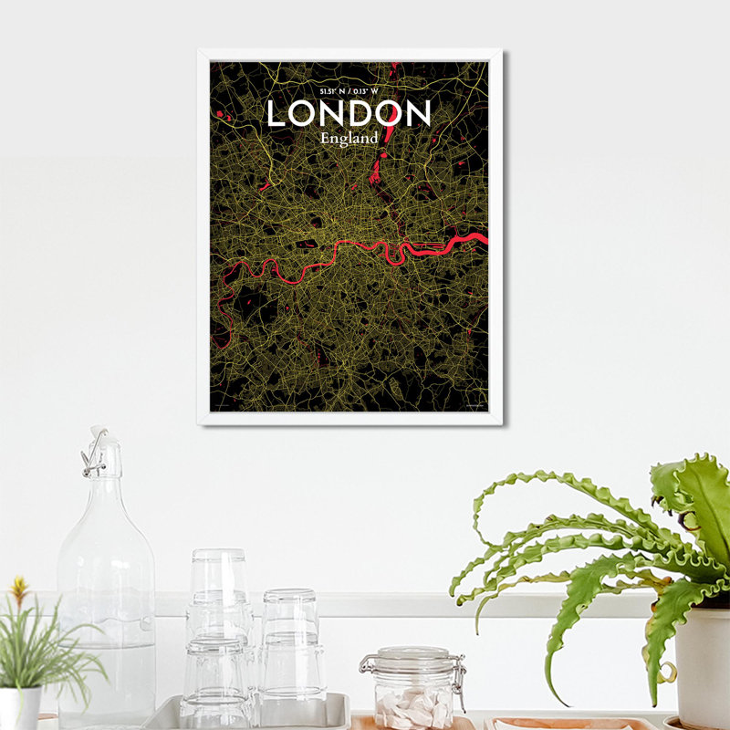 London City Map In Contrast - No Frame Print, 20cm H x 16cm W x 0.05cm D
