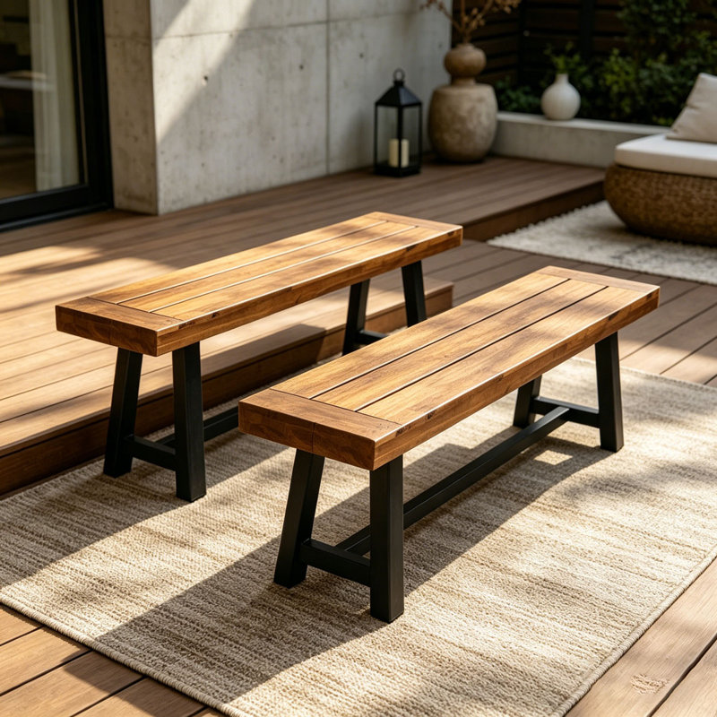 Banc d'extérieur en bois d'acacia, Noir - 2 pièces