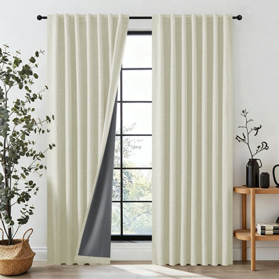 Thermal Insulated Faux Linen Textured 100% Blackout Curtains for Bedroom Rod Pocket & Back Tabs (Set of 2)