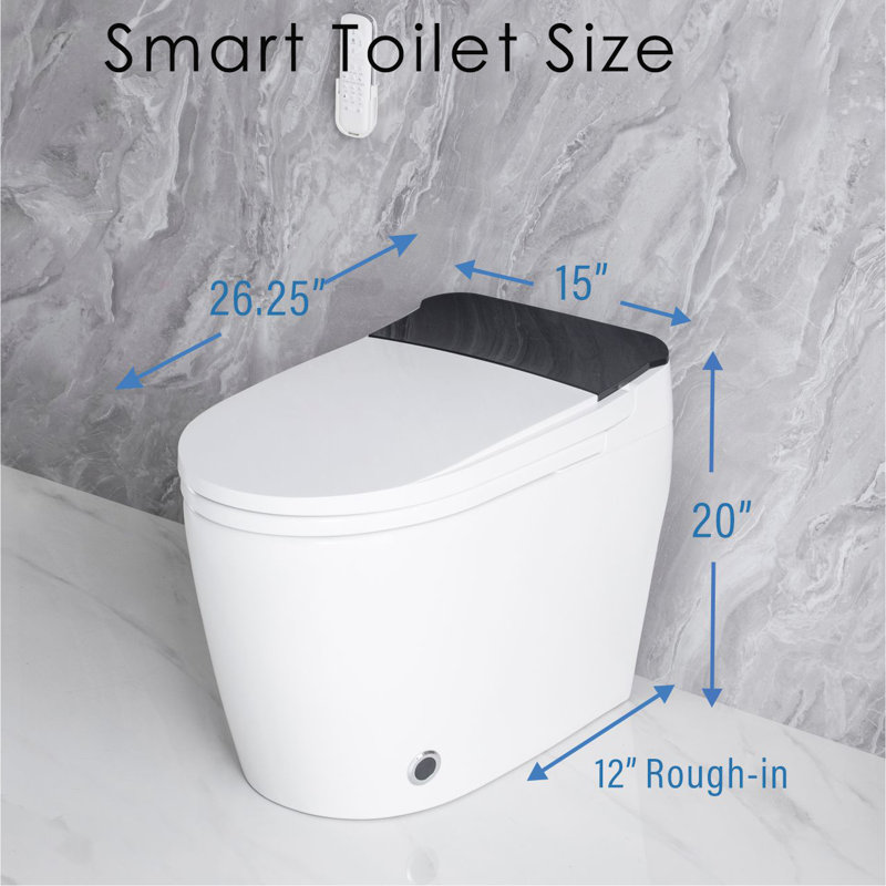 Toilette intelligente avec siège de bidet chauffant, chasse d'eau automatique, eau chaude, capteur de pied - caractéristique de luxe de la salle de bain, bouton latéral