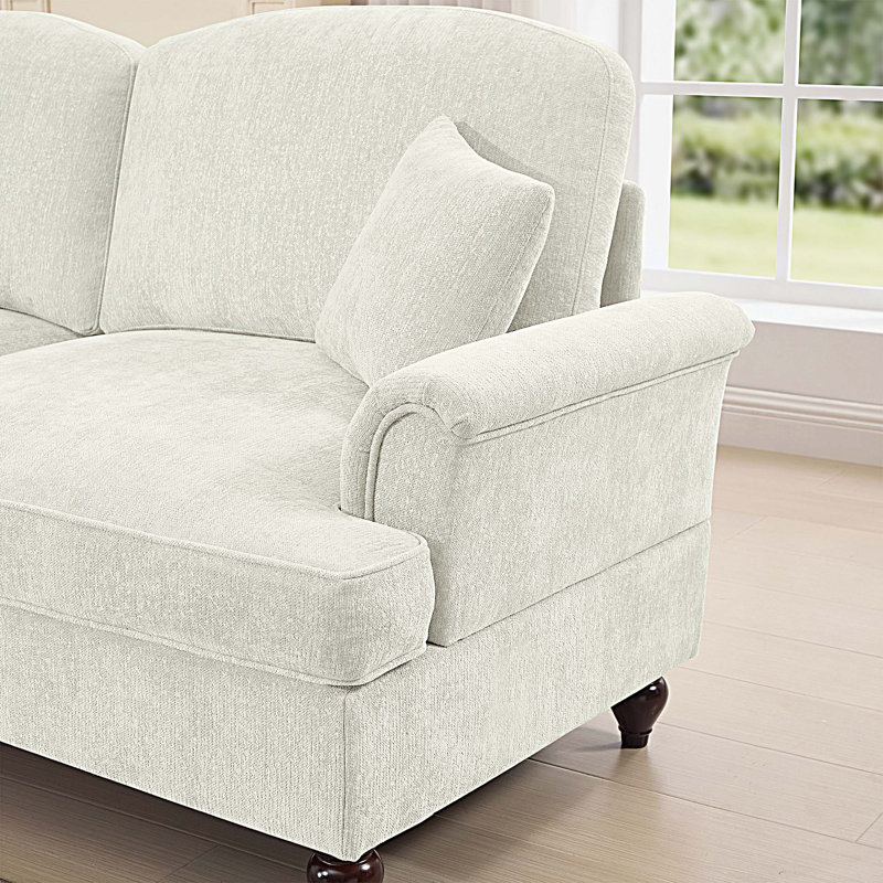 Elegant Mid Century Oversized Two Seater Sofa Couch with Flared Arms, Removable Skirts and Spindle Legs, Ideal for Living Room Comfort