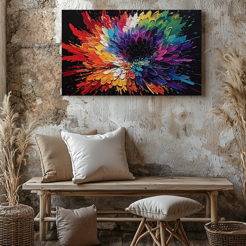 Canvas Wall Art Colour Burst On Black Abstract Expressionist Explosion Some Ready To Hang Gallery Wrapped Home Decor Premium Quality