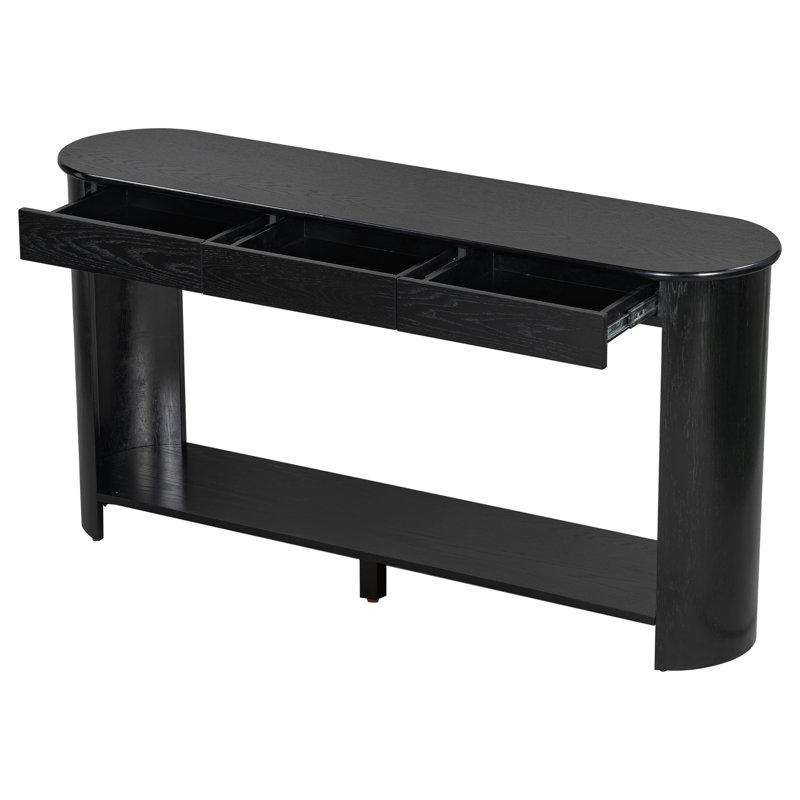 59.8" Modern Oak Veneer Console Table With 3 Drawers,Farmhouse Entryway Table With Shelf,Wood Sofa Table With Semi-Circular Design, Suitable For Living Room,Hallway,Entryway, Foyer, Corridor