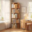 Bibliothèque rotative à 5 niveaux avec rotation à 360 °, bord arrondi, déflecteur enveloppant et grand espace de rangement pour les petits espaces dans la chambre à coucher, le bureau, la base en bois à double couche avec affichage couleur, bord stable