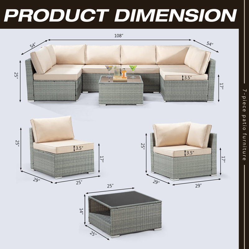 7-Piece Outdoor Seating Group with Cushions, Beige