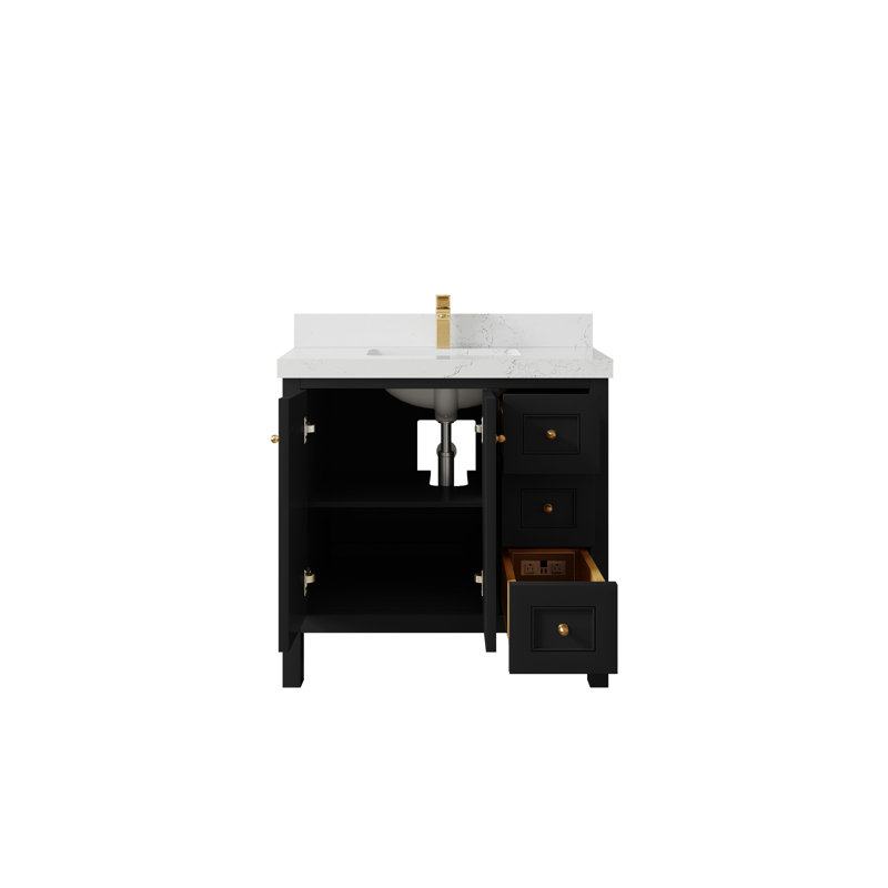 Nashville X P 22 po Meuble-lavabo central en albâtre, Noir, Empira