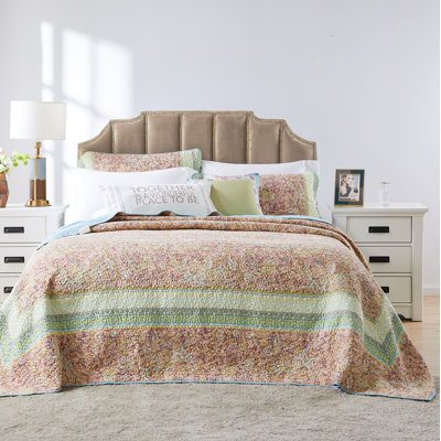 Greenland Home Fashions Palisades Pastel Tropical Floral 3-Piece King Size Bedspread Set 120"x118" with 2 King Shams