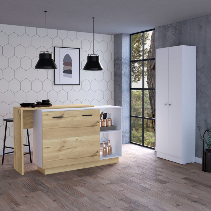 And 4-Door 2-Piece Kitchen Set, Kitchen Island And Pantry Cabinet