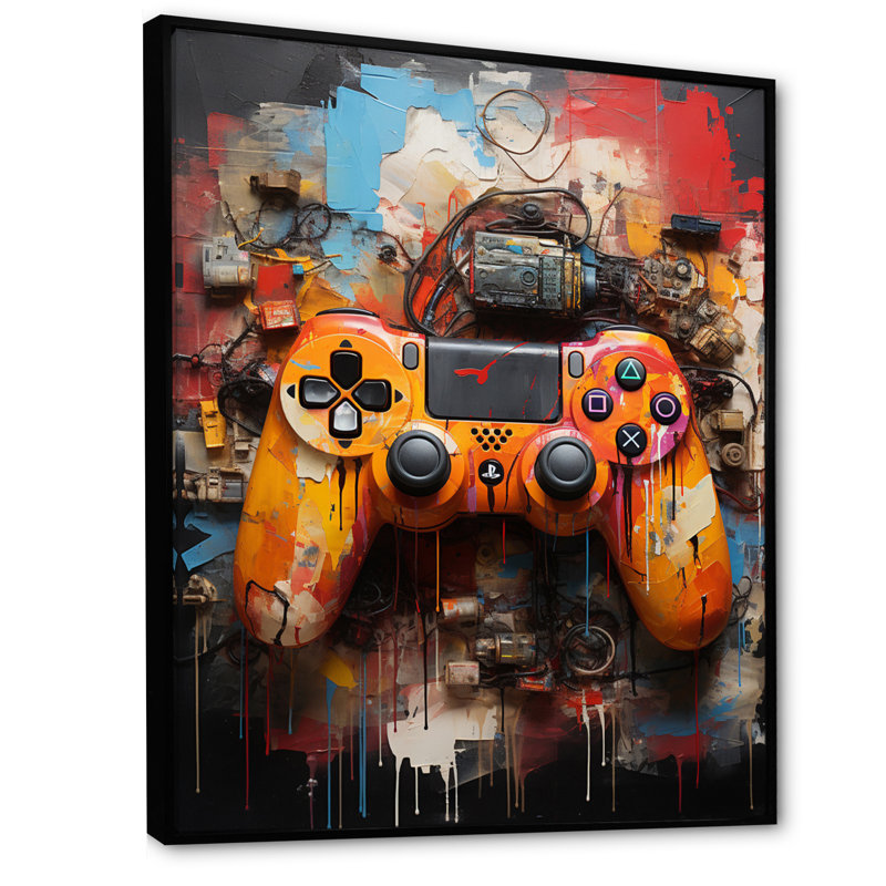 Kleio jeu vidéo coloré Delight I - Jeux vidéo, art mural, H 44 po x l 34 po x P 1,5 po, Cadre flottant noir